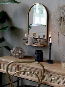 Bronzové antik nástenné kovové zrkadlo s poličkou Sany - 33*13*56 cm