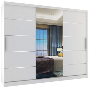Šatníková skriňa 232 cm Belini biely mat s posuvnými dverami zrkadlom a zásuvkami  MBP SZP8/0/1W/2W1L/0/KLAL