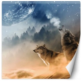 Fototapeta, Vytí vlků a měsíc - 100x100 cm