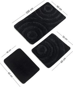 Čierne kúpeľňové predložky v súprave 3 ks 100x60 cm Wave – Foutastic