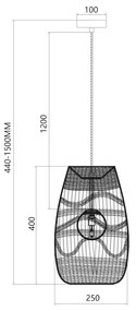 Závesné svietidlo Arona, 1x čierne ratanové tienidlo, (fi 25cm), b