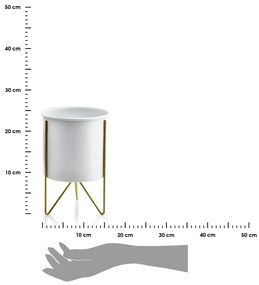 Mondex KOVOVÝ KVETINÁČ SO STOJANOM SWEN CYLINDRE 23X16 CM BIELA/ZLATÁ