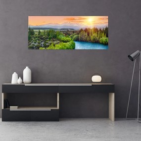 Obraz - Lesná horská krajina (120x50 cm)