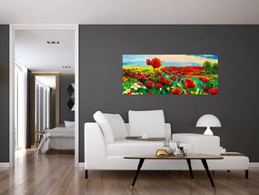 Obraz poľa s vlčími makmi (120x50 cm)