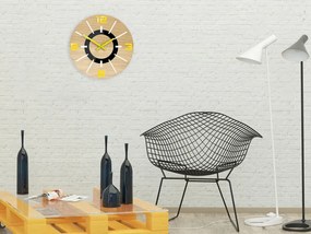 Dřevěné nástěnné hodiny Alladyn 33,5 cm dub přírodní/žluté