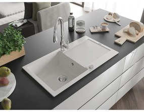 Mexen Leo, 1-komorový granitový drez 900x500x190 mm a drezová batéria Savita, biela, 6501-20-672601-00