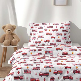 Goldea detské bavlnené obliečky - hasičské autá 140 x 200 a 70 x 90 cm