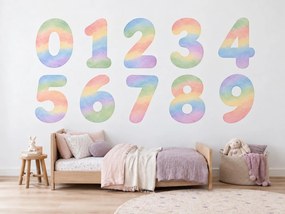 Dúhové akvarelové číslice pastelové dúhové textilné nálepky na prvé počítanie na stenu arch 46 x 29 cm