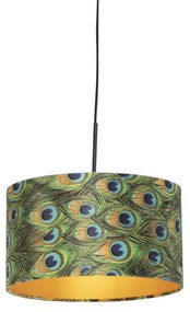 Závesné svietidlo s tienidlom z zamatu Peacock so zlatom 35 cm - Combi