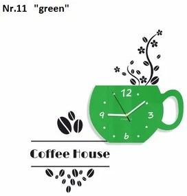Coffee House dekoračné hodiny do kuchyne zelená