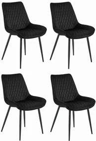 Set štyroch jedálenských stoličiek VERDO zamatové čierne / čierne nohy (4 ks)
