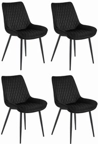 Set štyroch jedálenských stoličiek VERDO zamatové čierne / čierne nohy (4 ks)