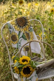 Béžová bavlnená utierka so slnečnicami Sunny Sunflowers - 50*70cm