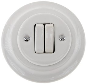 Bohemia-Design - Retro porcelánový dvojitý vypínač s rámikom č. 6+6 biela