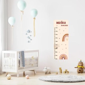 PIPPER. Detský meter s menom - Dúha - textilná nálepka na stenu
