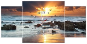 Gario Obraz s hodinami Západ slnka nad oceánom - 3 dielny Rozmery: 80 x 40 cm