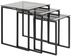 Actona Set príručných stolíkov Katrine (3 ks) - dymové sklo / čierna