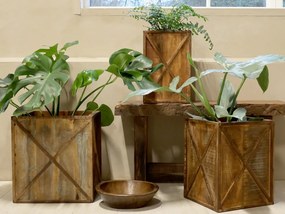 3ks hnedý antik drevený obal na kvetináč Grimaud Unit - 70*12*55 cm