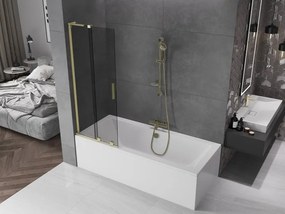 Mexen Velar L, 2-krídlová posuvná vaňová zástena 70 x 150 cm, 8mm šedé sklo, zlatá matná, 896-070-003-41-55