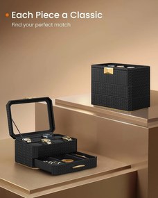 Kolekcia RONNE – 3-úrovňové puzdro na hodinky, 8-slotová krabička na hodinky, čierna