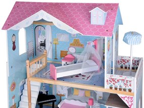 Jokomisiada Veľký drevený domček pre bábiky + drevený nábytok v pastelových farbách ZA5457