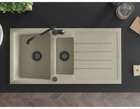 Mexen Andres, granitový drez 1000x500x200 mm, 1,5-komorový a drezová batéria Carla, béžová, 6515-69-670700-70