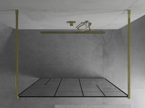 Mexen Kioto, priechodná sprchová zástena 110 x 200 cm, 8mm sklo číre/čierny vzor, 2x zlatá stabilizačná rozpera, 800-110-002-50-78