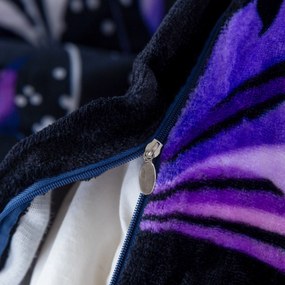 Sada 2ks mikroplyšových obliečok VIOLET BUTTERFLY tmavomodré + obliečka mikroplyš SOFT 180x200 cm biele, dvojlôžko