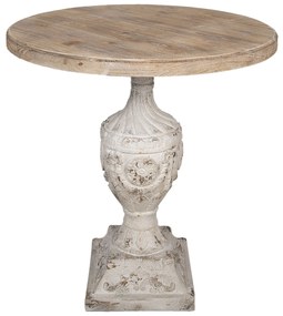Bielo hnedý drevený odkladací stolík s patinou - Ø 76 * 78 cm