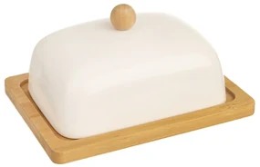 Biela porcelánová nádobka na maslo s bambusovou táckou Orion Whiteline