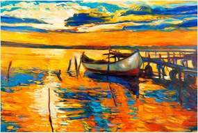 Obraz - Loďka pri západe slnka (90x60 cm)