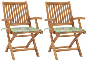 Záhradné stoličky 2 ks podložky s listovým vzorom teakový masív 3062418