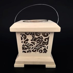 AMADEA Drevený lampáš s ornamentom, masívne drevo, 9x9x9 cm