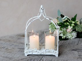 Krémová antik kovová lampáš na sviečky Étienne - 25*12*38 cm