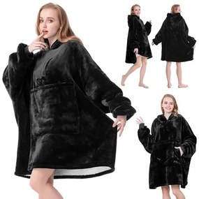 VERK Deka s rukávmi a kapucňou Huggle Hoodie - black