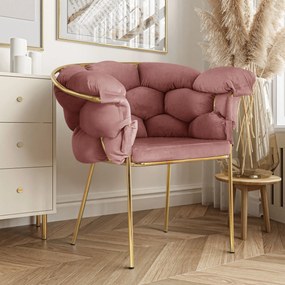 Dizajnová stolička NORA ružová  + zlaté nohy