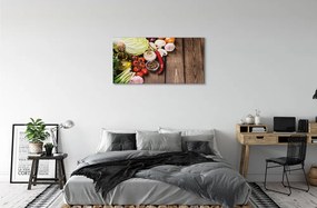 Obraz canvas Olivový korenie cibuľa cesnak 125x50 cm