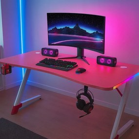 Ružový herný PC stôl s RGB LED osvetlením Šírka: 140 cm