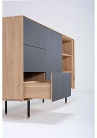 Nízka komoda z dubového dreva v čierno-prírodnej farbe 176x100 cm Fina - Gazzda