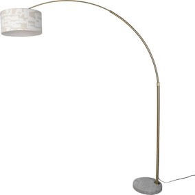 Mosadzná stojaca lampa s bielym a béžovým pruhovaným tienidlom 50 cm - XXL