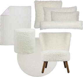 Biely plyšový kučeravý okrúhly koberec Curly Teddy White Off - Ø 120cm