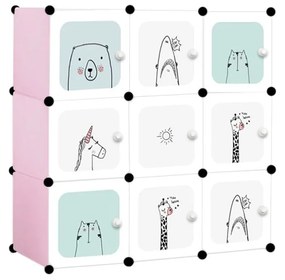 SUPPLIES TOYS detská modulárna skriňa, organizér na hračky a oblečenie 9x poličiek - ružová farba