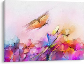 Obraz - Motýľ nad kvetinou, abstrakcia (70x50 cm)