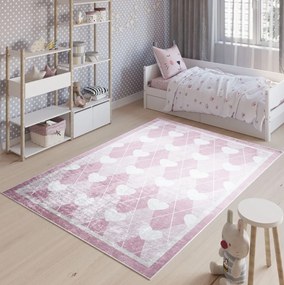 Detský koberček EMMA - Srdiečka - ružový