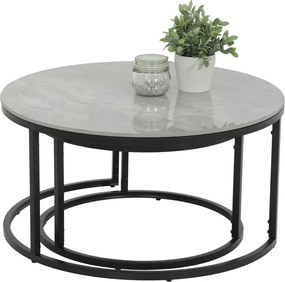 Súprava 2 okrúhlych stolíkov Luis, 80 cm/60 cm, šedá imitácia mramoru