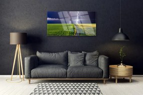 Obraz na skle Pole blesk krajina 125x50 cm