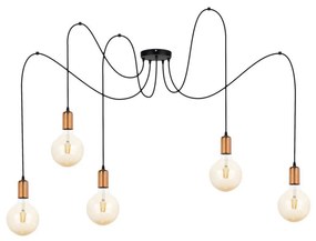Luster na lanku MIROS 5xE27/60W/230V pavúk čierna/medená