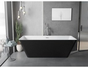Mexen Tava, voľne stojaca ryhovaná vaňa 170 x 75 cm, biela-čierna, chrómový prepad, 52851707575-01