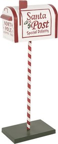 Bielo-červená kovová dekorácia schránka na podstavci Santa Post - 19*33*92 cm