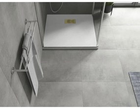 Mexen Hugo, štvorcová sprchová vanička SMC 70 x 70 cm, biela, zlatá krytka, 42107070-G